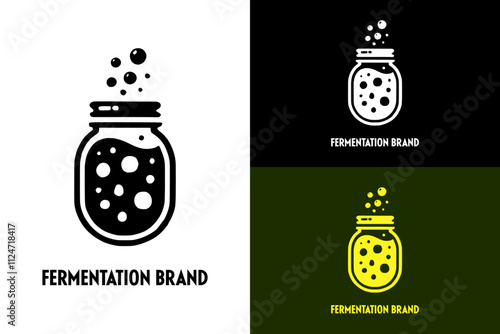 kombucha jar, bubbles, liquid, fermentation brand logo, drink, tea, organic, biologic, vector