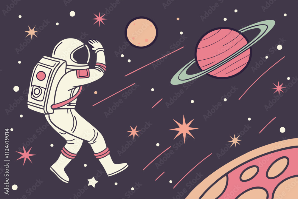Fototapeta premium Vector Astronaut space theme isolated background.