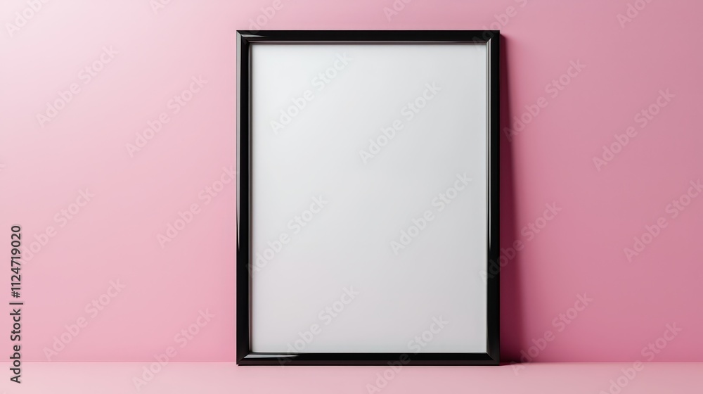 Blank frame mock up displayed against a pink wall for artistic presentations and designs Blank frame mock up displayed against a pink wall for artistic presentations and designs