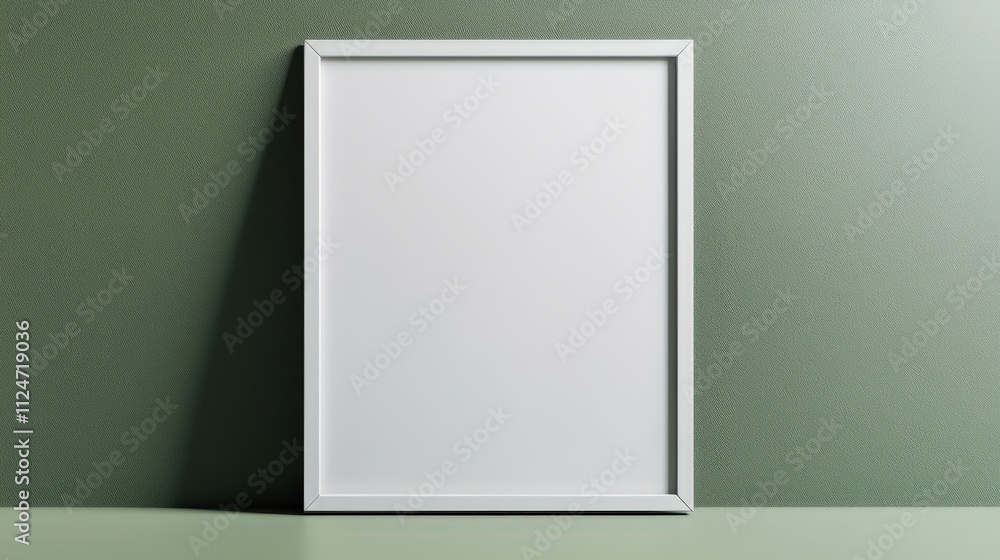 Blank frame mock up positioned on a green wall with natural lighting Blank frame mock up positioned on a green wall with natural lighting