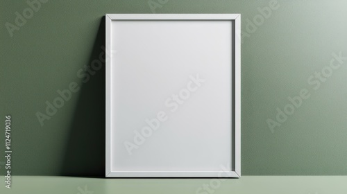 Blank frame mock up positioned on a green wall with natural lighting