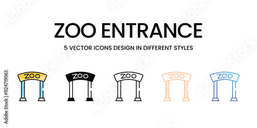 Zoo Entrance icons set in different style vector stock illustration