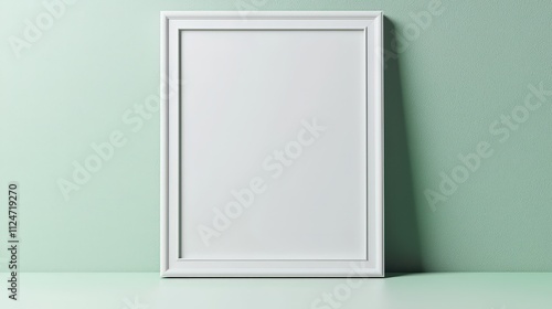 Blank frame mock up against a soft green wall creating a minimalistic display