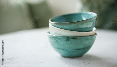 Wallpaper Mural Stack of ceramic bowls. Handmade dinnerware. Dishware and food concept. Torontodigital.ca