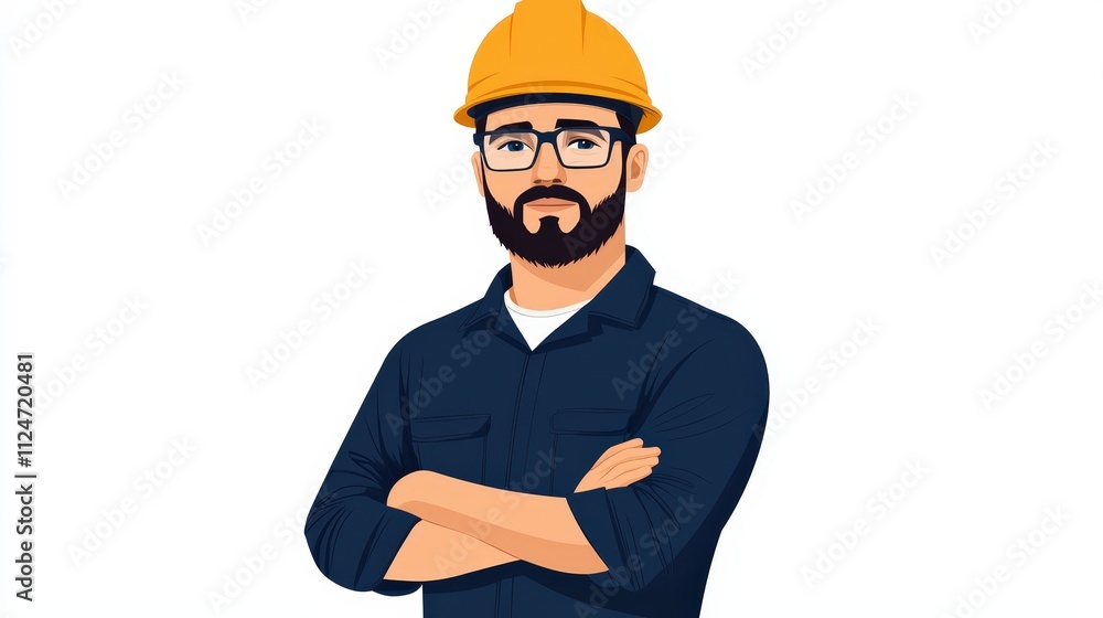 Engineer stands confidently with arms crossed, isolated on a white background Engineer stands confidently with arms crossed, isolated on a white background