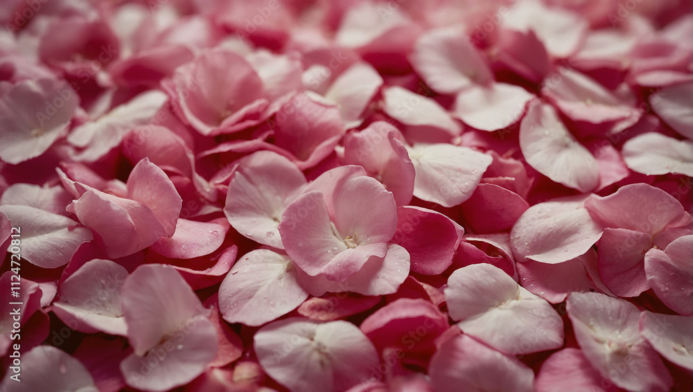 Many pink and white flower petals, covered in water droplets.
Many pink and white flower petals, covered in water droplets.