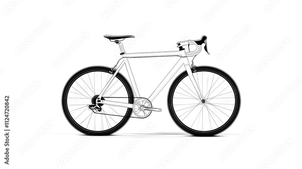 A simple line-drawing of a bicycle with clean lines and a minimalist background of a city street. Minimalist bicycle illustration. A simple line-drawing of a bicycle with clean lines and a minimalist background of a city street. Minimalist bicycle illustration.