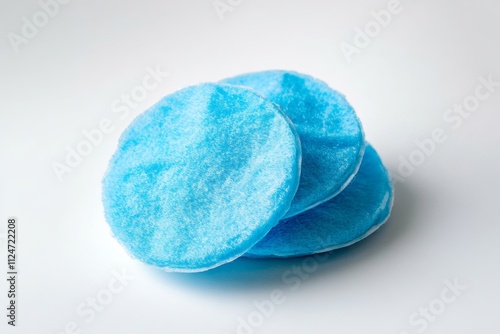 Blue cotton pads embody softness and versatility. Ideal for skincare routines and cosmetic applications. Perfect for removing makeup and cleansing sensitive skin. Generative AI