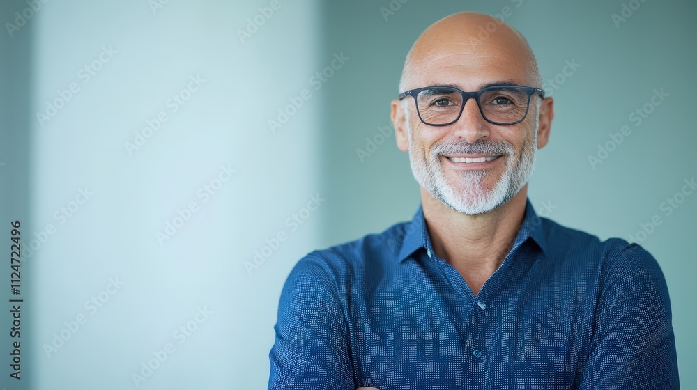 Smiling entrepreneur in professional portrait taken in modern office setting Smiling entrepreneur in professional portrait taken in modern office setting