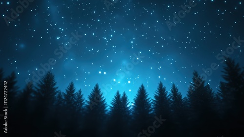 Majestic sapphire canopy envelops enchanted forest under starlit sky