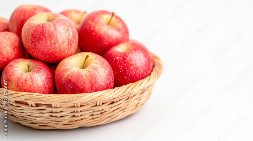 A vibrant basket filled with fresh red apples against a light background, perfect for health-related content, cooking blogs, or promotional materials about fresh produce and nutrition, A vibrant basket filled with fresh red apples against a light background, perfect for health-related content, cooking blogs, or promotional materials about fresh produce and nutrition,
