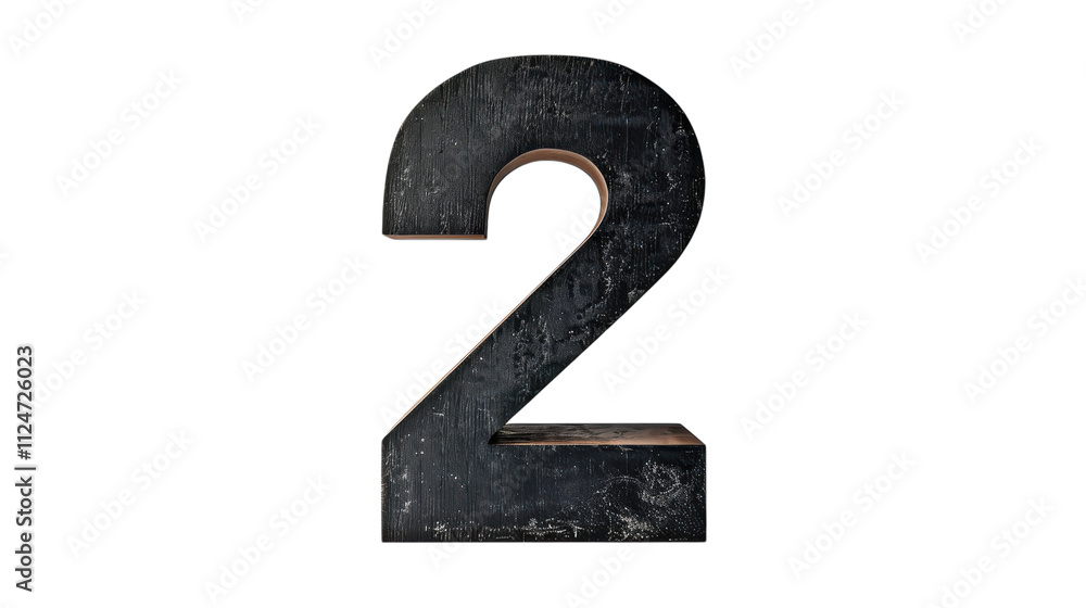 A large, rustic wooden number two displayed against a minimalist background in a well-lit interior setting on transparent background A large, rustic wooden number two displayed against a minimalist background in a well-lit interior setting on transparent background