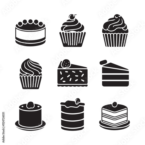 Elegant dessert icon collection

