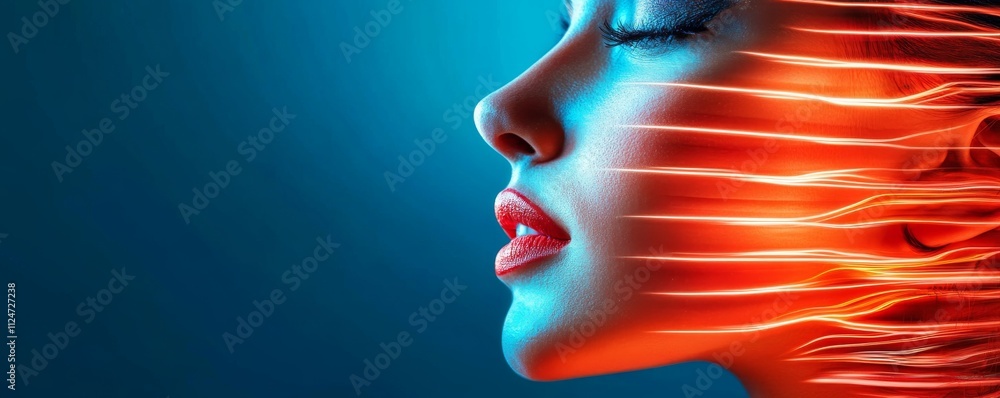 Vibrant portrait with artistic light effects and profile view. Vibrant portrait with artistic light effects and profile view.
