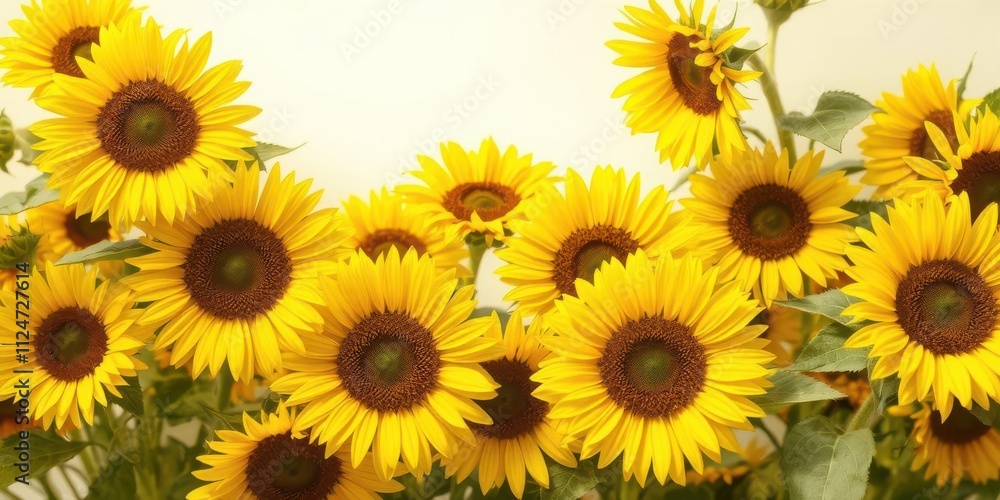 Vibrant yellow sunflowers in full bloom creating a cheerful background, background Vibrant yellow sunflowers in full bloom creating a cheerful background, background