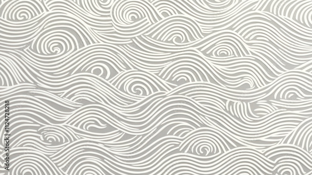 Fototapeta premium A textured pattern of swirling waves in light gray tones, creating a calming and rhythmic visual effect.