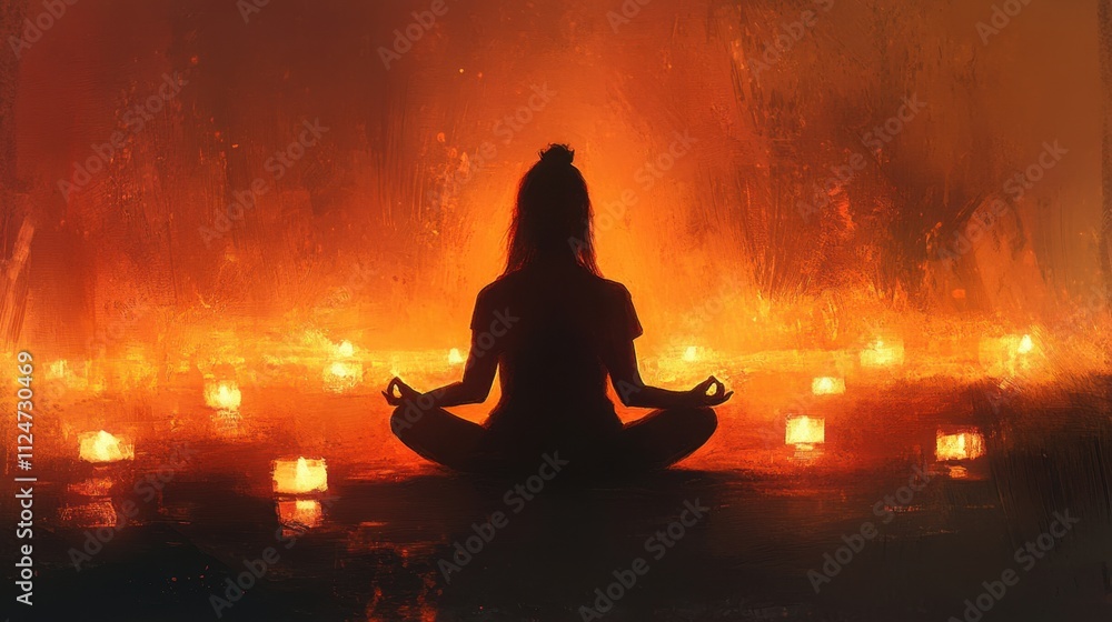 Serene Meditation Silhouette Against Warm Glow of Candles Serene Meditation Silhouette Against Warm Glow of Candles