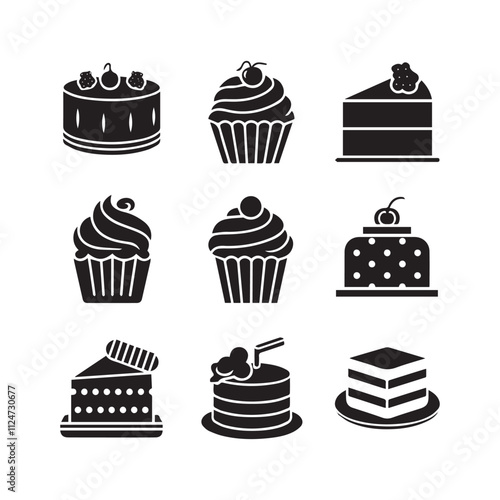 Elegant dessert icon collection
