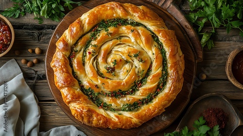 Turkish puff pastry roll Börek.