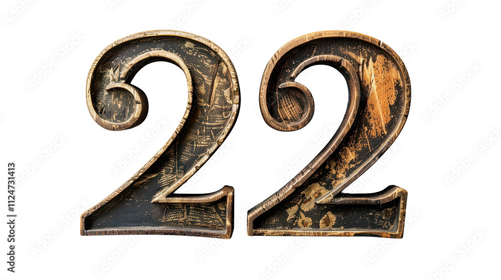 Weathered wooden number 22 against a minimalistic wall background for interior decoration and design inspiration on transparent background Weathered wooden number 22 against a minimalistic wall background for interior decoration and design inspiration on transparent background