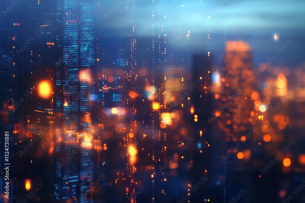 Digital data visualization bar charts and line graphs futuristic cityscape in background Digital data visualization bar charts and line graphs futuristic cityscape in background
