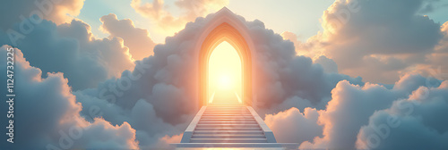 A heavenly staircase and gates exist in the clouds, serving as a majestic symbol of a perfect paradise._00001_