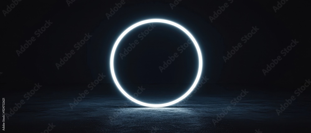 Futuristic glowing circle in dark space with illuminated edges Futuristic glowing circle in dark space with illuminated edges