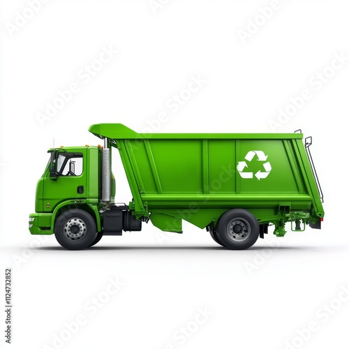 Recycling truck collecting waste urban environment vehicle side view sustainable waste management awareness