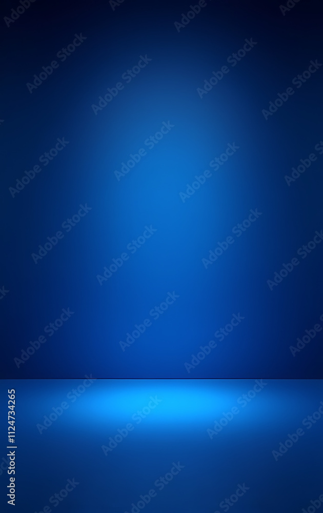 Obraz premium A dark empty studio room with a blue background is ideal for showcasing and displaying your products under a blue neon light._00001_