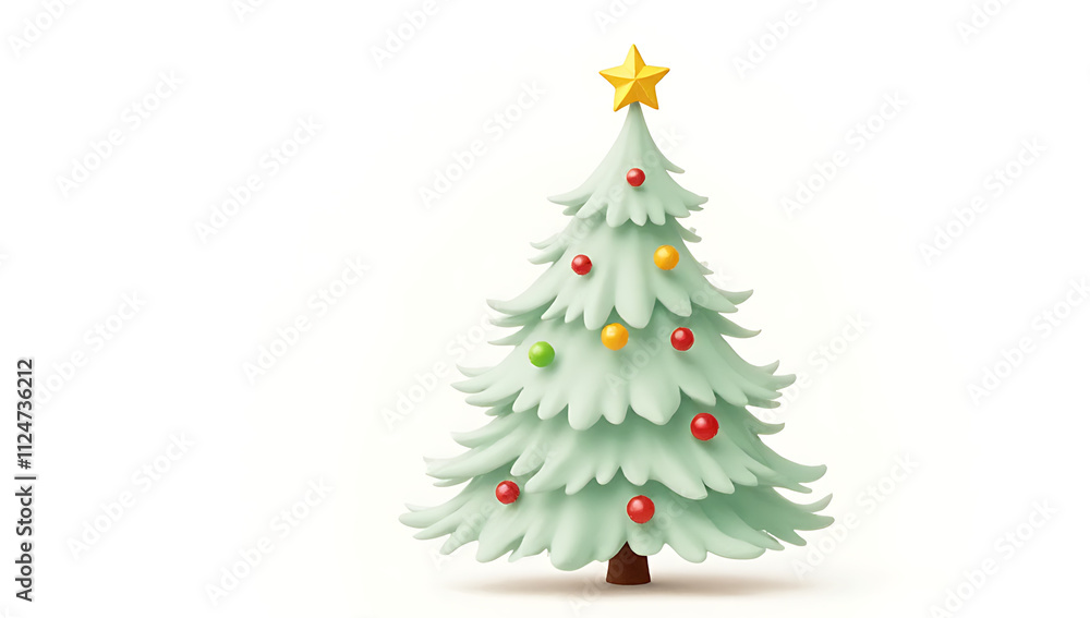 A beautiful, realistic Christmas tree stands out against a white background, adorned with colorful decorations and a golden star atop._00001_ A beautiful, realistic Christmas tree stands out against a white background, adorned with colorful decorations and a golden star atop._00001_