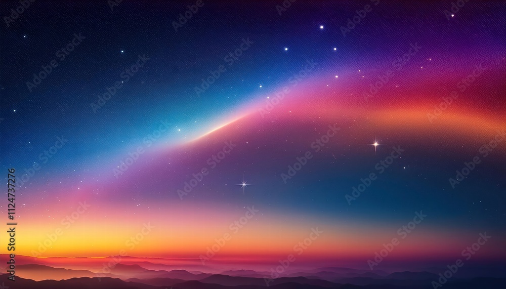 Cosmic Dawn: A vibrant canvas of pink, blue, and orange hues paints the sky as a celestial aurora stretches across the horizon, stars twinkling amidst the ethereal glow. Cosmic Dawn: A vibrant canvas of pink, blue, and orange hues paints the sky as a celestial aurora stretches across the horizon, stars twinkling amidst the ethereal glow.