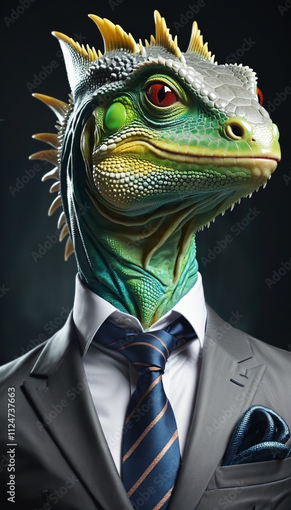 Captivating Fashionable Businessman Lizard, Funny Illustration Of Lizard In Suit Captivating Fashionable Businessman Lizard, Funny Illustration Of Lizard In Suit