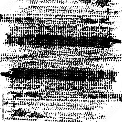 Monochrome texture composed of irregular graphic elements. Distressed uneven grunge background. Abstract vector illustration. Overlay for interesting effect and depth. Isolated on white background.