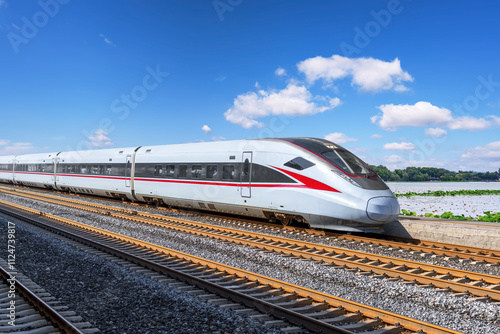 Wallpaper Mural Modern High-Speed Train in Scenic Environment with Clear Blue Sky Torontodigital.ca