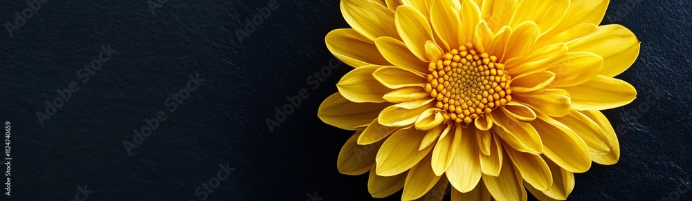 banner with a single yellow chrysanthemum on black background banner with a single yellow chrysanthemum on black background
