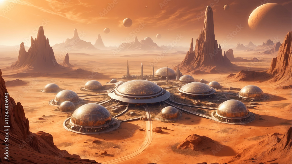Future Mars base or scientific facility. Mars colonization concept. Future Mars base or scientific facility. Mars colonization concept.