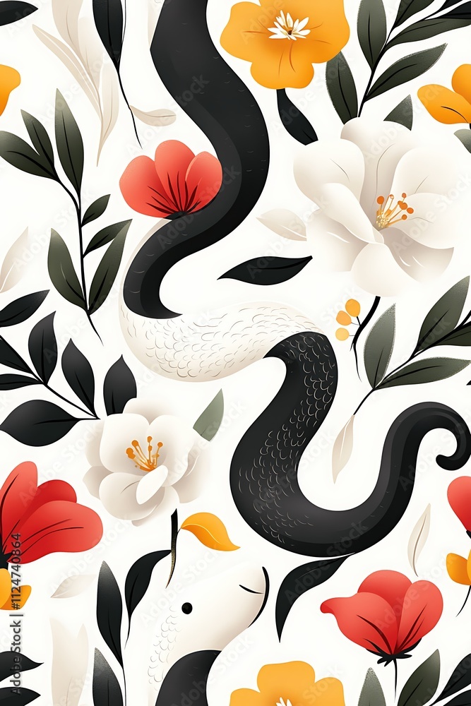Fototapeta premium A snake with flowers on it
