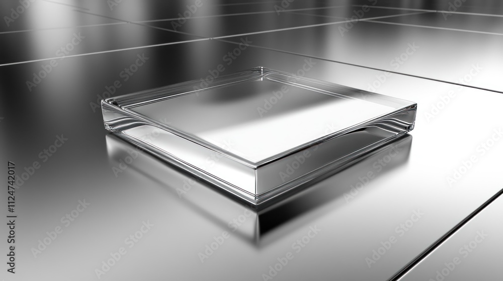 Reflective Glass Square on Metallic Surface: A Study in Minimalism Reflective Glass Square on Metallic Surface: A Study in Minimalism