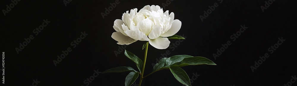 Fototapeta premium a single white peony on black background