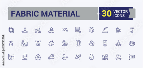 Fabric Material icon set. Containing goat, colorful, uv protection, breathable, lightweight, outline, leather. Simple icon designs. Vector icons editable stroke.