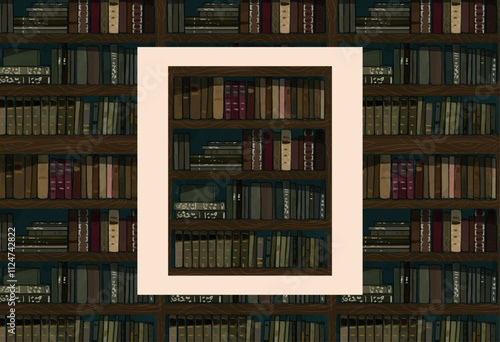 Old bookcase. Seamless hand drawn illustrated pattern wallpaper for bookstore, library, institute, science center