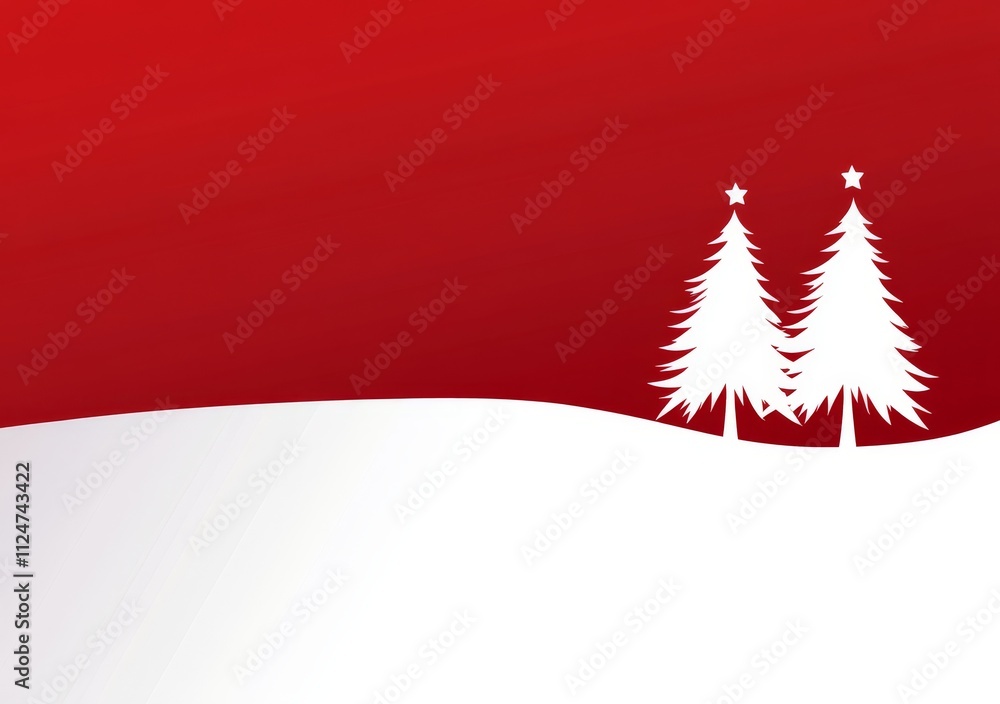 Snow-dusted Christmas trees set against a red background Snow-dusted Christmas trees set against a red background