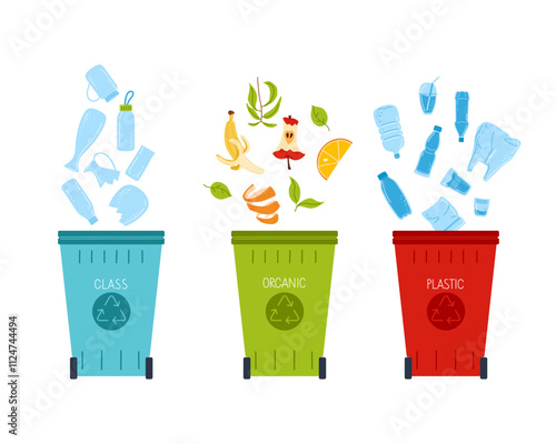 Sorting waste in recycling bins promotes environmental sustainability and cleanliness
