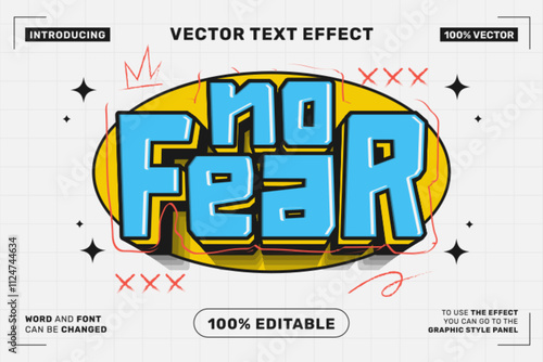 Editable text effect No Fear 3d Cartoon template style premium vector