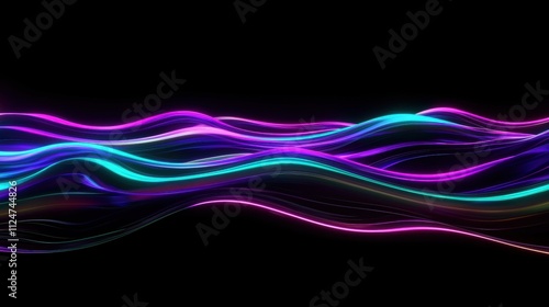 Neon Wave Symphony, Abstract Art with Pink, Purple, Blue, and Cyan Light Streams on a Black Background