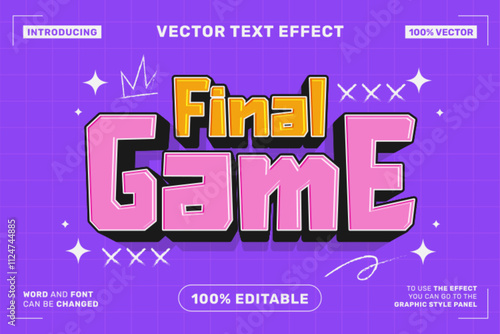 Editable text effect Final Game 3d Cartoon template style premium vector