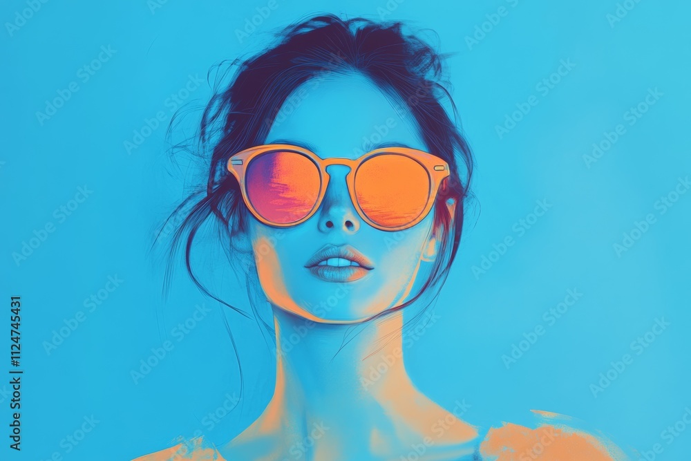 A woman with sunglasses on her face is looking at the camera A woman with sunglasses on her face is looking at the camera