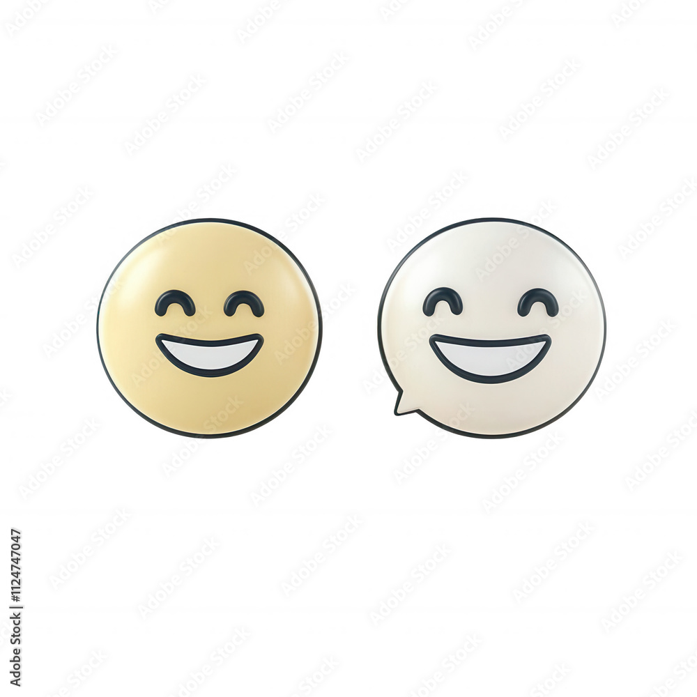 Fototapeta premium Two smiley face buttons conveying happiness and positivity., isolated on a transparent background.