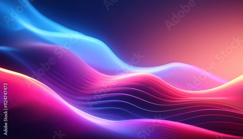 Abstract Waves of Neon Light: A mesmerizing abstract background of flowing, vibrant neon pink and blue waves against a dark backdrop. Perfect for digital art, website design.