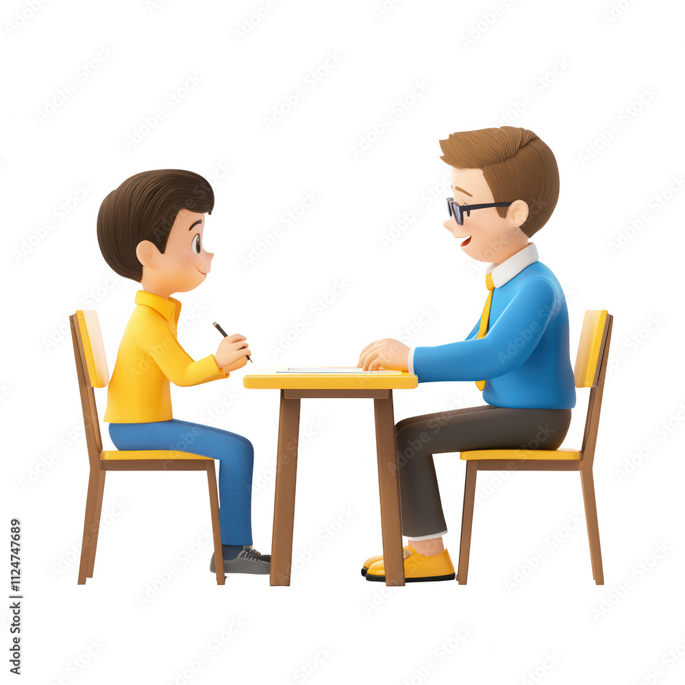 A boy and a man engaged in conversation at a table, promoting bonding and connection., isolated on a transparent background. A boy and a man engaged in conversation at a table, promoting bonding and connection., isolated on a transparent background.
